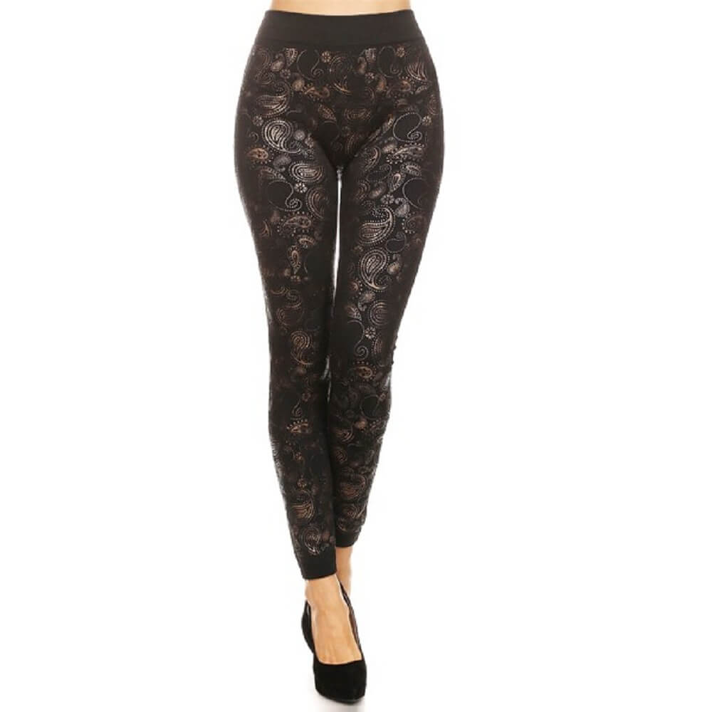 Women Foral Full Length Leggings, Black / Gold Floral #2 - Walmart.com