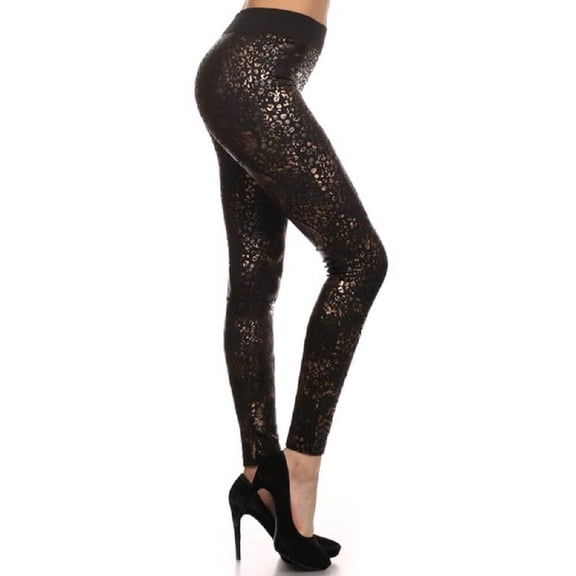 Women Foral Full Length Leggings, Black / Gold Floral #3