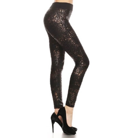 Women Foral Full Length Leggings, Black / Gold Floral #5