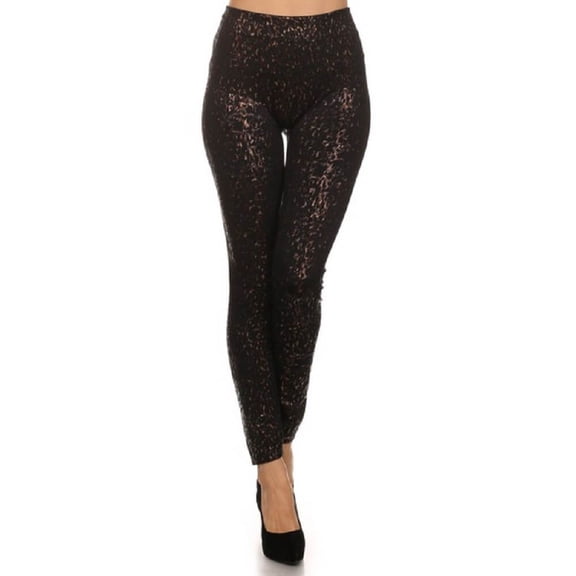 Women Foral Full Length Leggings, Black / Metalic Cheetah