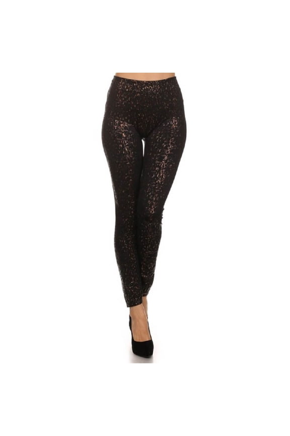 Women Foral Full Length Leggings, Black / Metalic Cheetah