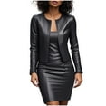 thumbnail image 1 of Women Formal Business Dress Set Two Piece Faux Leather Blazer Jackets with Bodycon Dress Work 2pcs Matching Sets, 1 of 5