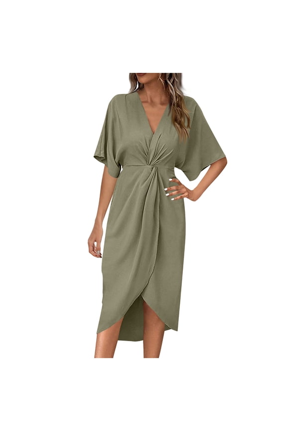 Women Formal Dresses 2025 Summer Evening Party Cocktail Dress Split Elegant V Neck Wrap Wedding Guest Dresses