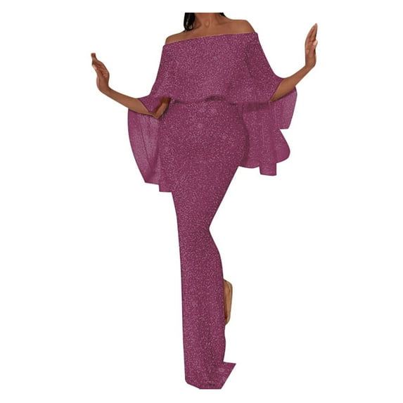 Women Formal Dresses One Shoulder Slim Elegant Prom Dress Purple M