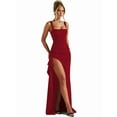 thumbnail image 1 of Women Formal Dresses Sleeveless Bodycon Ruched High Slit Maxi Dress Cocktail Prom Red XS, 1 of 6
