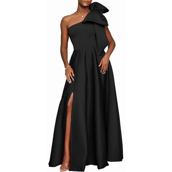 Women Formal Prom One Shoulder Bow Split Dress Sexy Maxi Wedding Guest Dress