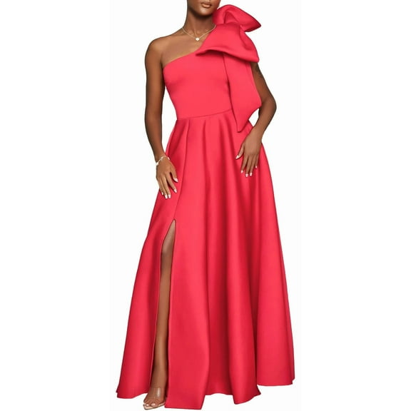 Women Formal Prom One Shoulder Bow Split Dress Sexy Maxi Wedding Guest Dress