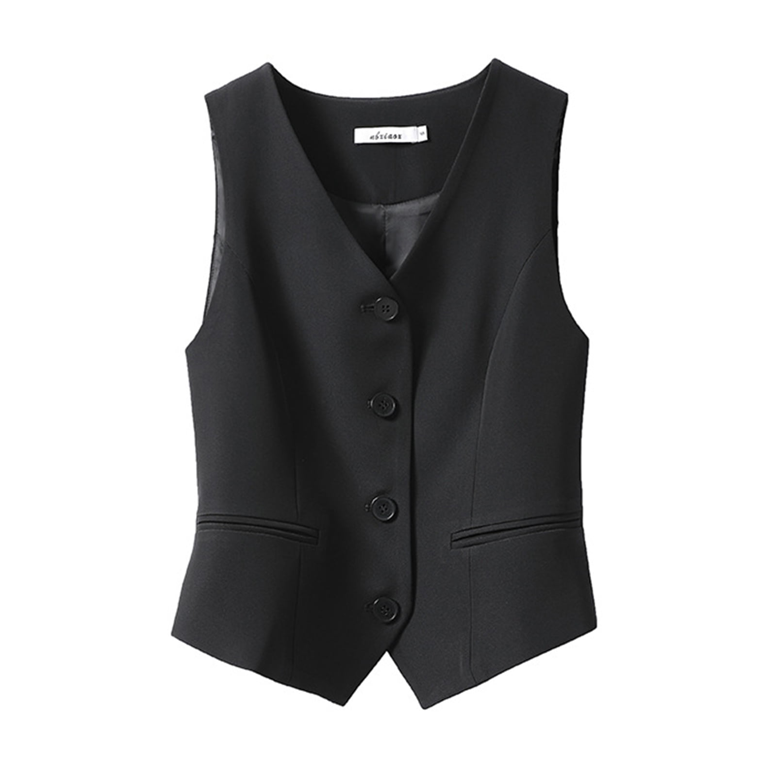 Ladies Cable Knit Sleeveless Waistcoat - Fancy Grandad Cardigan For Women (Black, US 12-14) - View #9