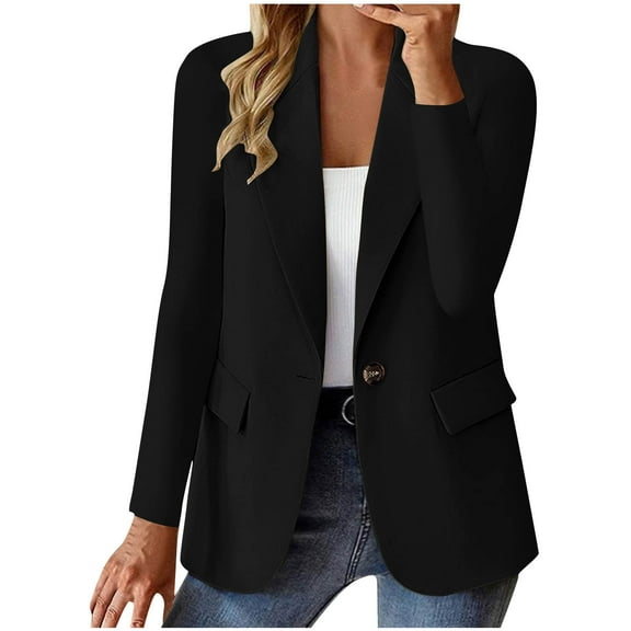 Women Formal Work Blazer One Button Open Front Long Sleeve Business Casual Jackets Solid Dressy Wear to Office 2025