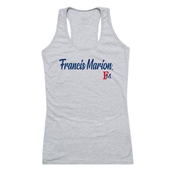 Women Francis Marion Patriots Script Tank T-Shirt, Heather Grey - Large