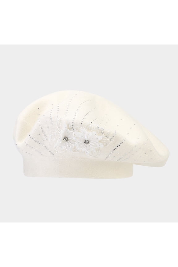 Women French Beret hat Reversible Solid Color Floral Warm Knitted Beret Cap