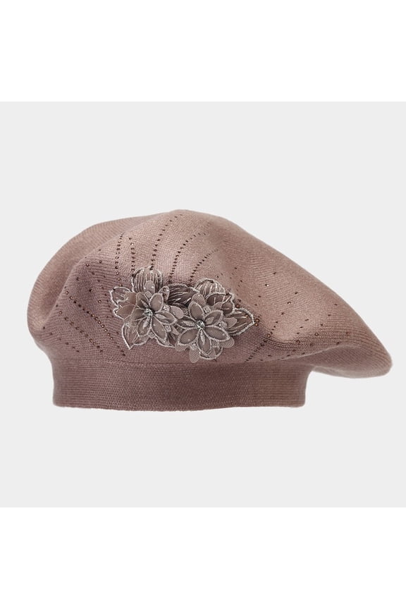 Women French Beret hat Reversible Solid Color Floral Warm Knitted Beret Cap