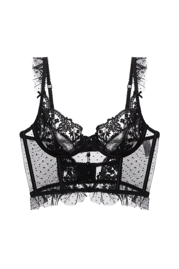 Women French Corset Underwire Push Up Bra Sexy Lace Embroidery Thin Fishbone Design Comfortable Support