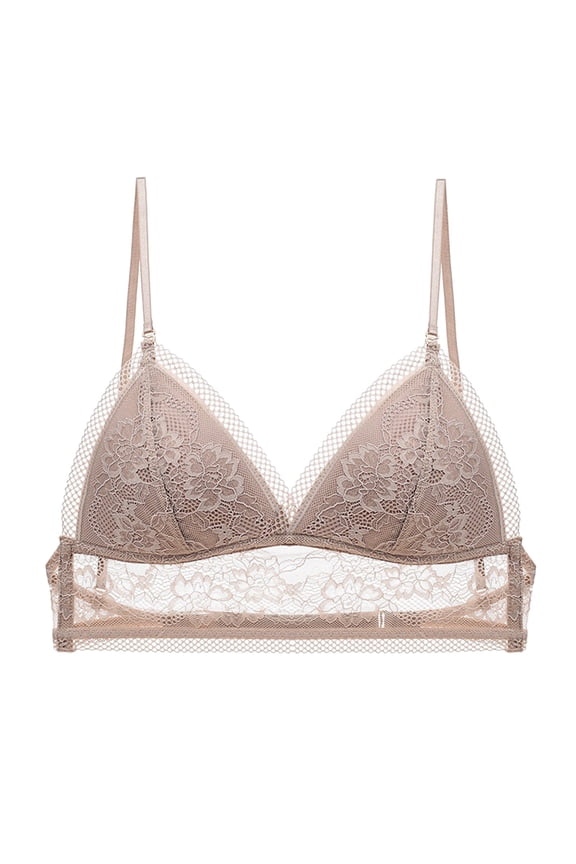 Women French Sexy U Back Thin Bra Lace Jacquard Triangle Cup No Underwire Comfortable Soft Supportive Elegant Stylish