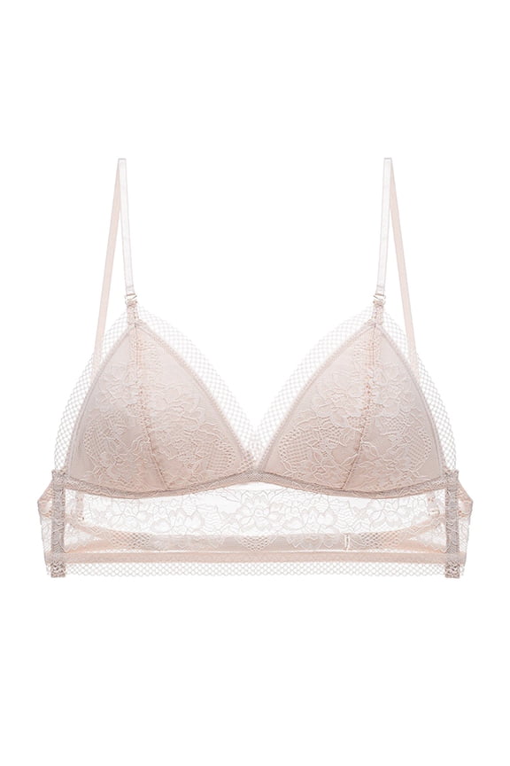 Women French Sexy U Back Thin Bra Lace Jacquard Triangle Cup No Underwire Comfortable Soft Supportive Elegant Stylish