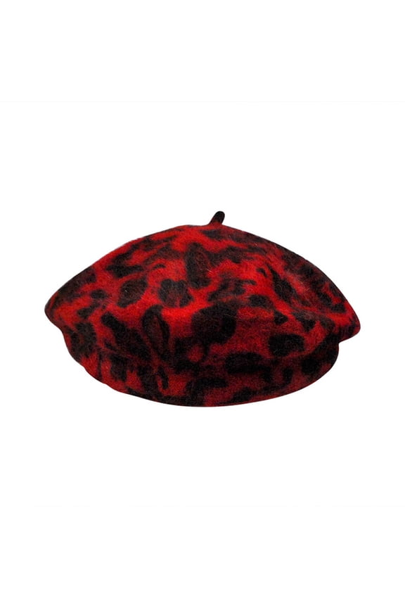 Women French Style Leopard Print Wool Soft Winter Warm Beret Beanie Hat
