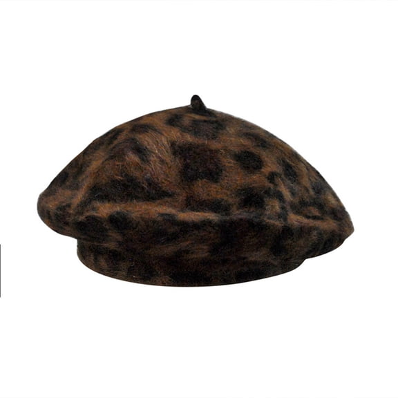 Women French Style Leopard Print Wool Soft Winter Warm Beret Beanie Hat