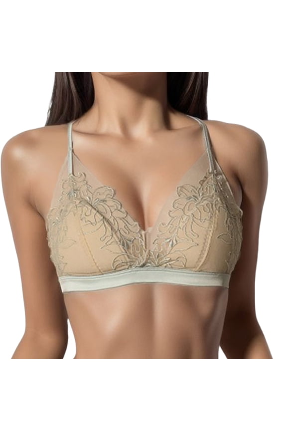 Women Sexy French Bra Thin Comfortable No Underwire Triangle Cup Embroidery Breathable Soft Support Small Delicate Lace Design