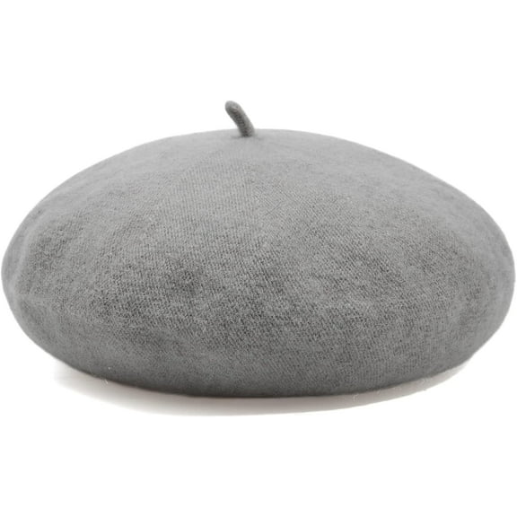 Women French Wool Beret Hats - Solid Color Classic Beanie Winter Cap-One Size Light Grey