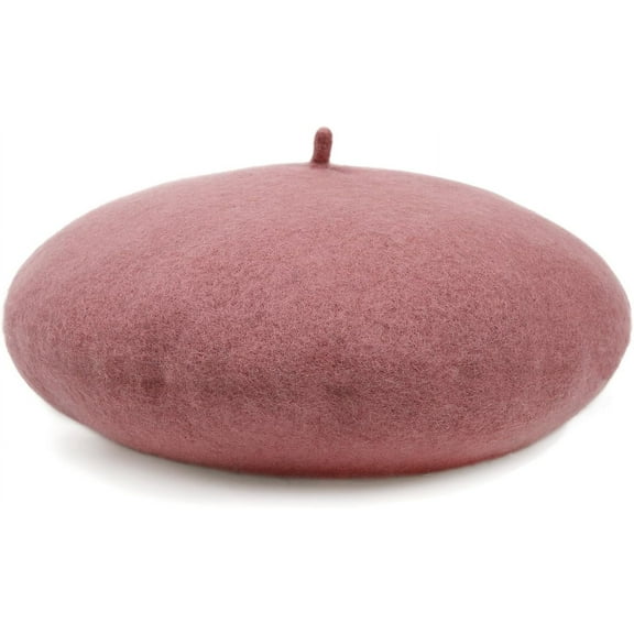 Women French Wool Beret Hats - Solid Color Classic Beanie Winter Cap-One Size Thicker-pink
