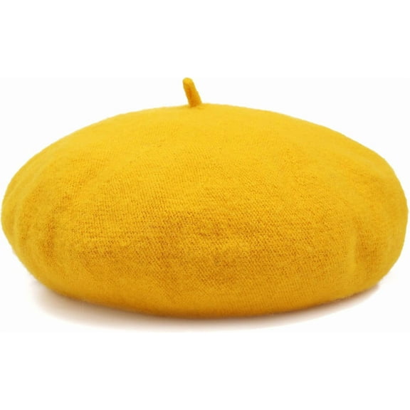 Women French Wool Beret Hats - Solid Color Classic Beanie Winter Cap-One Size Yellow
