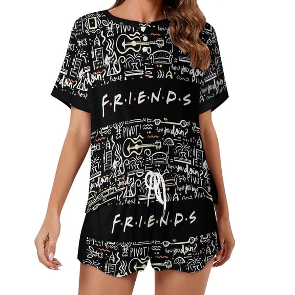 Women Friend TV Show Pajamas Set Short Sleeve Shirt With Shorts Loungewear Sleepwear