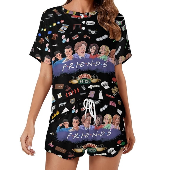 Women Friend TV Show Pajamas Set Short Sleeve Shirt With Shorts Loungewear Sleepwear