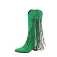 thumbnail image 1 of Women Fringe Cowboy Boots Mid Calf Fringe Boots Tassel Cowgirl Boots Stacked Heel Retro Boots Square Toe Mid Calf Embroidered Western Boots, 1 of 7