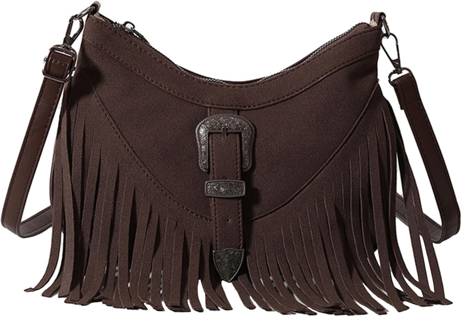 Women Fringe Hobo Bag Faux Suede Shoulder Bag Retro Crossbody Bag Boho Purse with Adjustable Strap