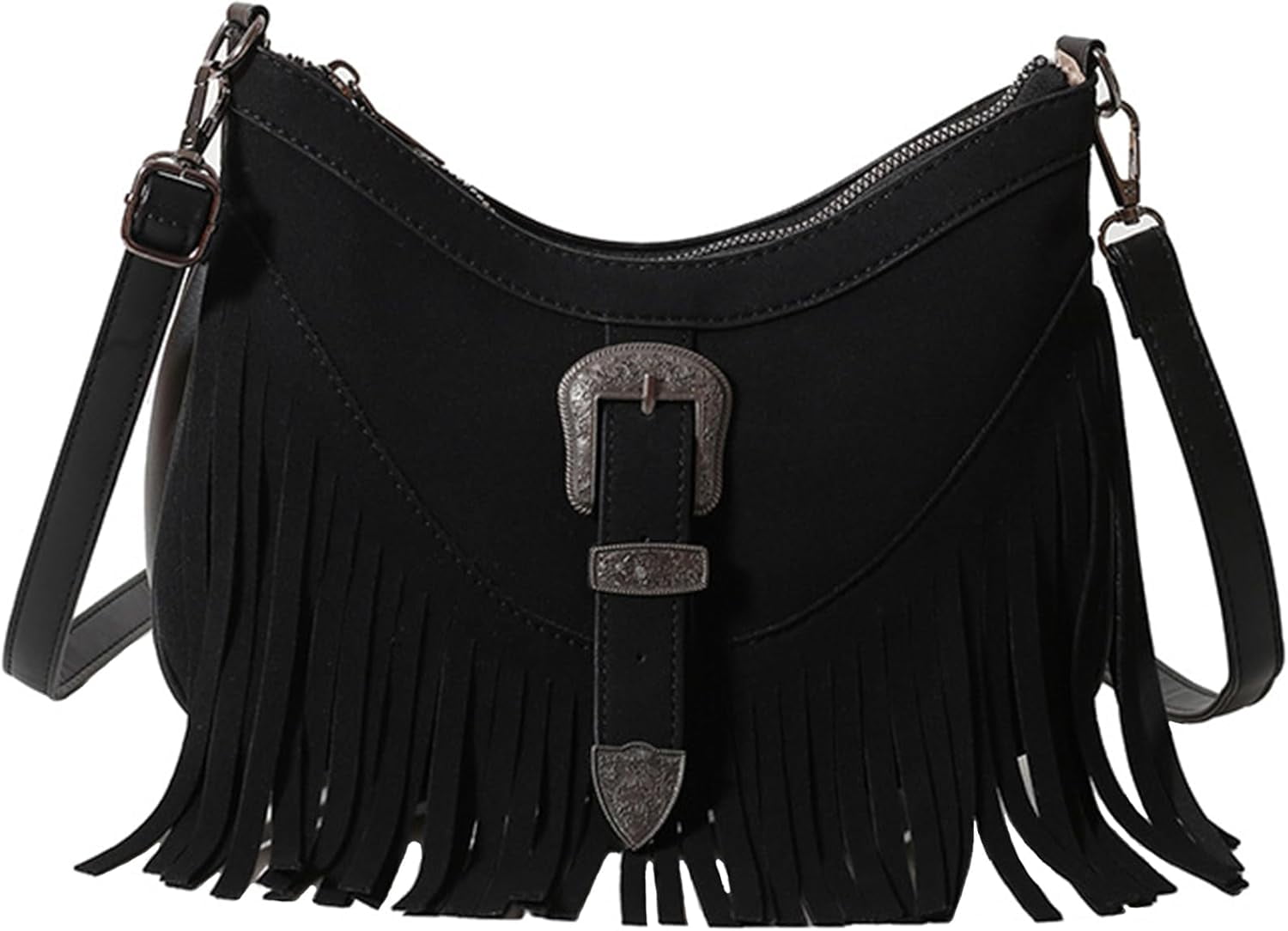 Women Fringe Hobo Bag Faux Suede Shoulder Bag Retro Crossbody Bag Boho Purse with Adjustable Strap