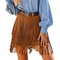 thumbnail image 1 of Women Fringe Skirt Boho Tassel Layered Ruffle Skirt Brown XL, 1 of 9