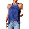 thumbnail image 1 of Women Fringe Sleeveless Boho Tank Top Casual Tassel Halter Cami Tops Solid Slim Fit Asymmetrical Hem Vest Shirt Rave Party Musical Festival Shirts Blouse, 1 of 6