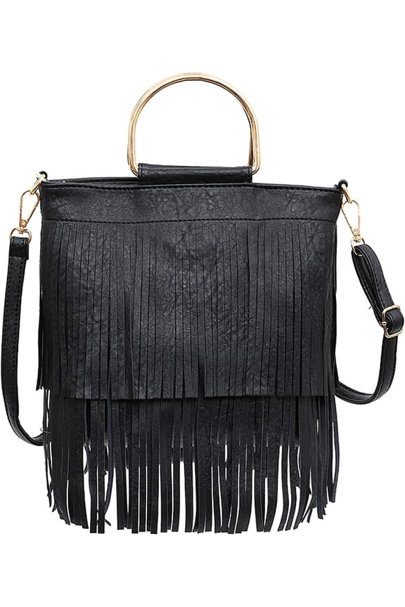 Women Fringe Tassel Crossbody Bag Leather Shoulder Bag Hobo Handbag