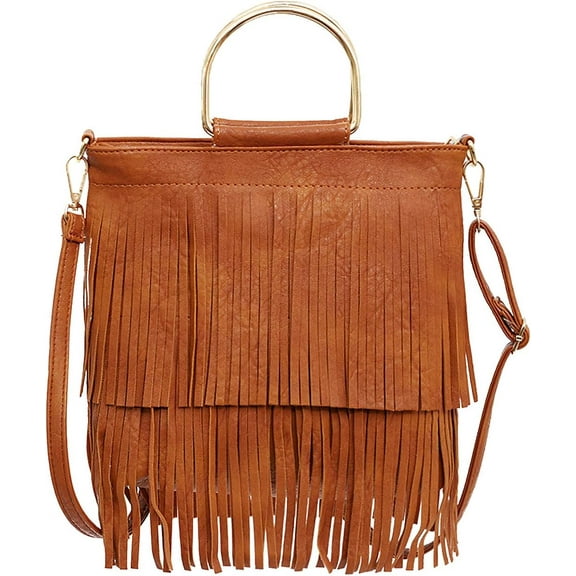 Women Fringe Tassel Crossbody Bag Leather Shoulder Bag Hobo Handbag