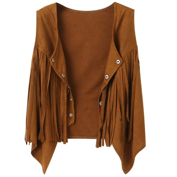 Women Fringe Vest Button Down Tassels 70s Hippie Clothes Open-Front Cardigan Sleeveless Vest Female Waistcoat Outwear