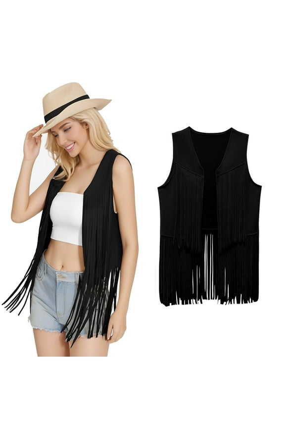 Women Fringe vest 60s 70s Hippie Cowgirl vest for Leather Jacket Hippie Party
