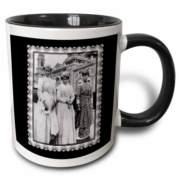 3drose, Women from Guadeloupe, French West Indies at Ellis Island, 1911 by Augustus Sherman, 15oz Two-tone Black Mug