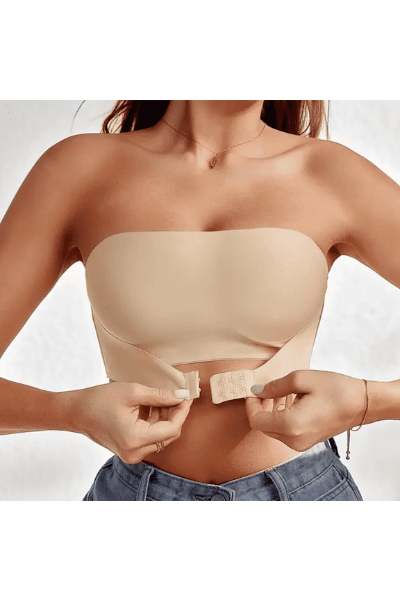 Women Front Buckle Strapless Bra Wireless Non Padded Bandeau Bra