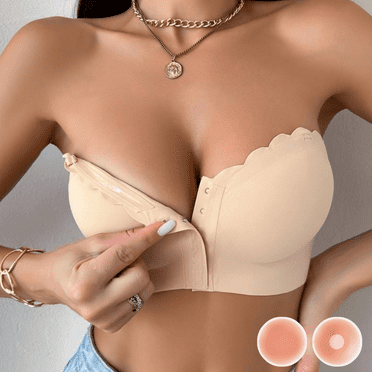 Women Front Buckle Strapless Bra Wireless Non Padded Bandeau Bra