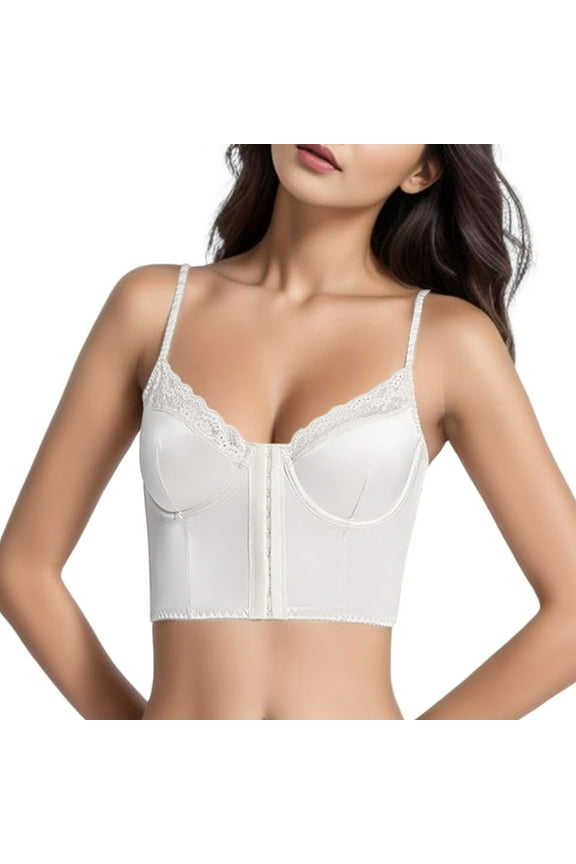Women Front Button Back Bra Over Under Fishbone Corset Satin Sexy Lingerie Comfortable Supportive Elegant Design