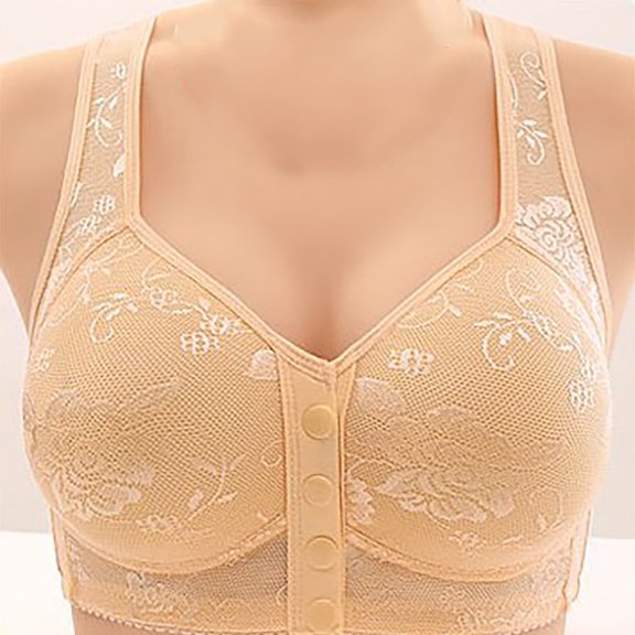 Women Front Button Up Non Underwire Plus Size Vest Push Up Bra, 42, Beige