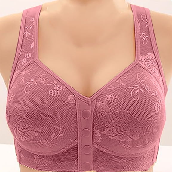 Women Front Button Up Non Underwire Plus Size Vest Push Up Bra, 42, Pink