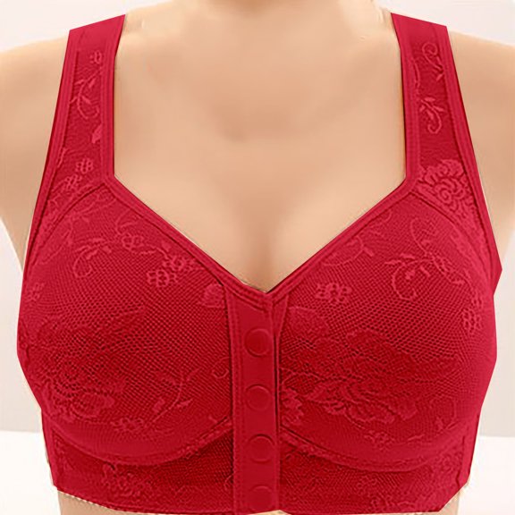 Women Front Button Up Non Underwire Plus Size Vest Push Up Bra, 42, Red