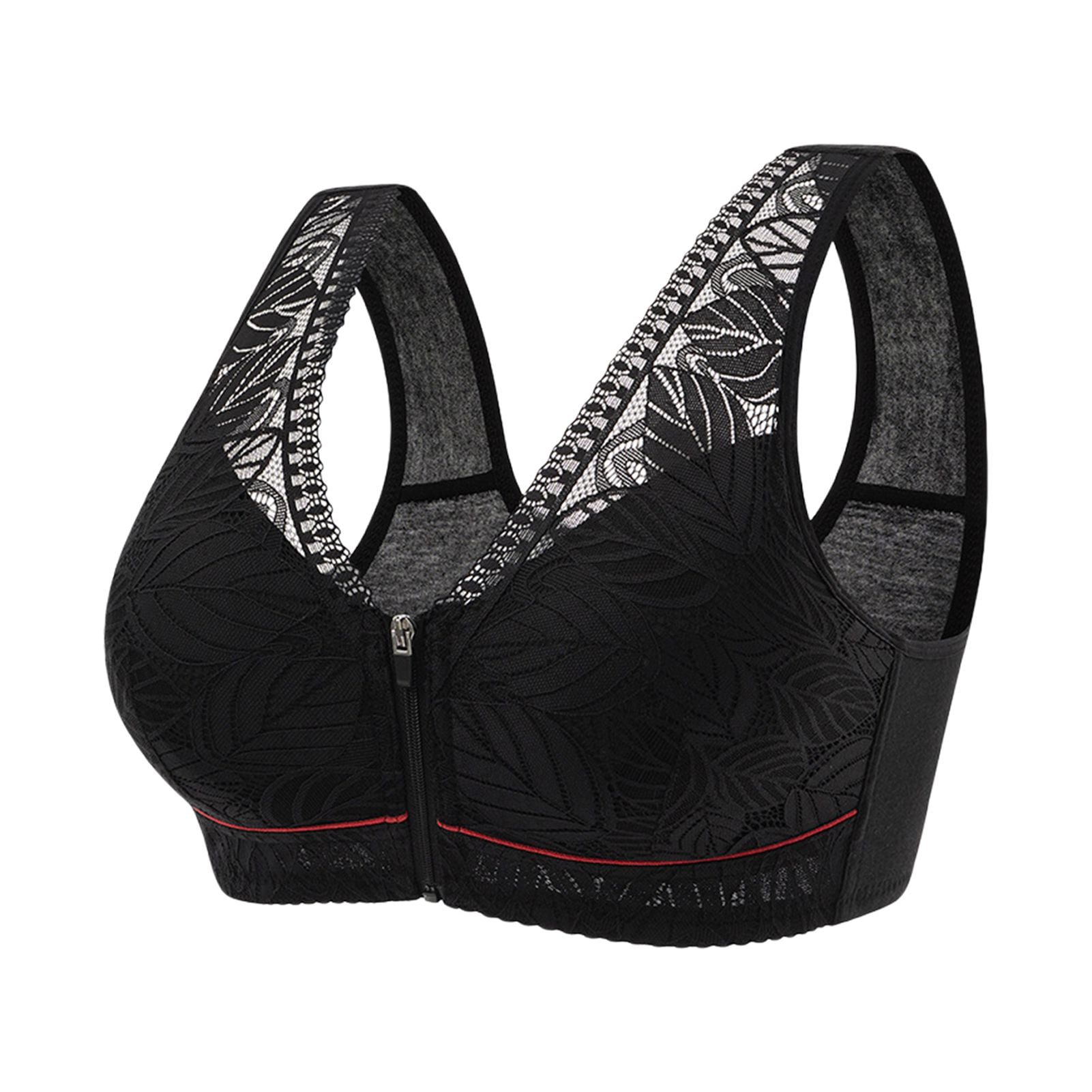 Women Front Closure Bras Full Coverage Padded Lace Bras Soft Easy Close  Bralette Black 48 yards