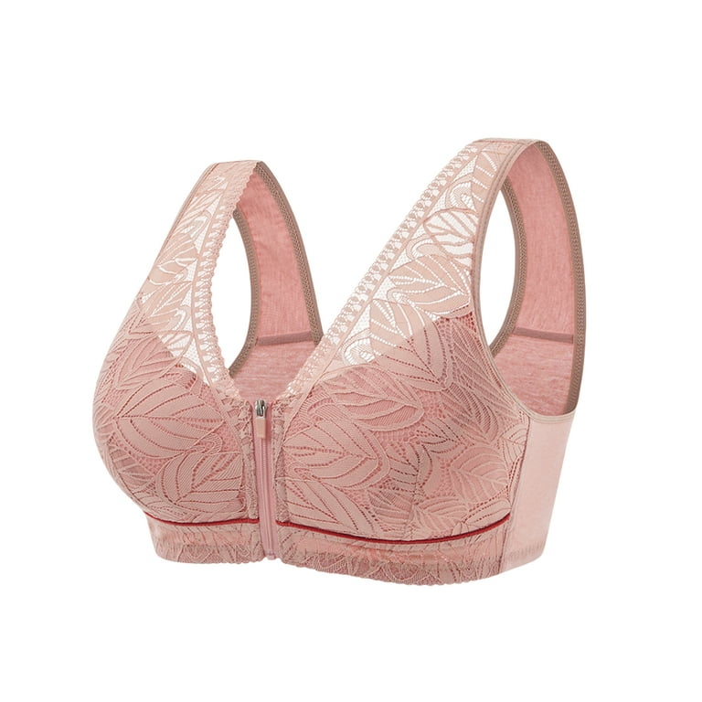 Women Front Closure Bras Full Coverage Padded Lace Bras Soft Easy Close  Bralette Pink 46 yards 