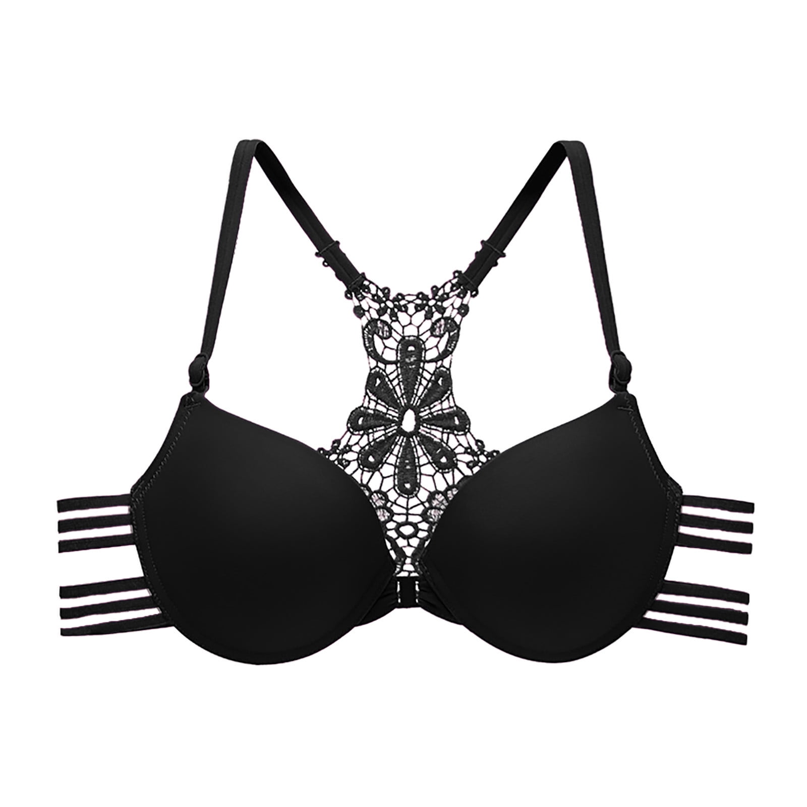 Women Front Closure Bras Strappy Hollow-Outed Lace Racerback Shaping ...
