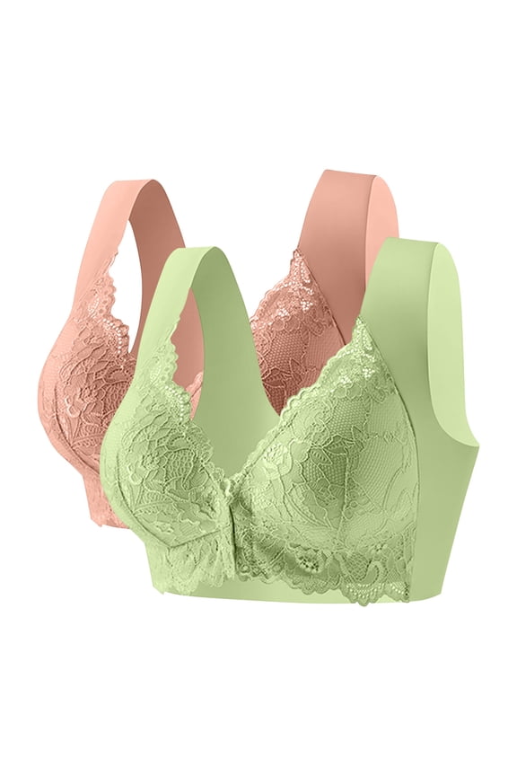 Women Front Closure Support Lace Embroidered Bras Seamless Wireless Push up Daily Brassiere Fashion Beauty Bralette