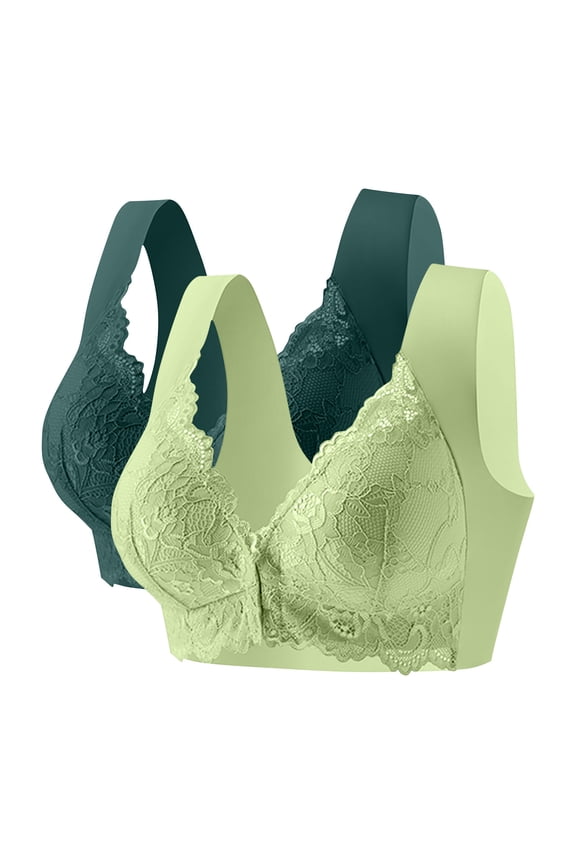 Women Front Closure Support Lace Embroidered Bras Seamless Wireless Push up Daily Brassiere Fashion Beauty Bralette