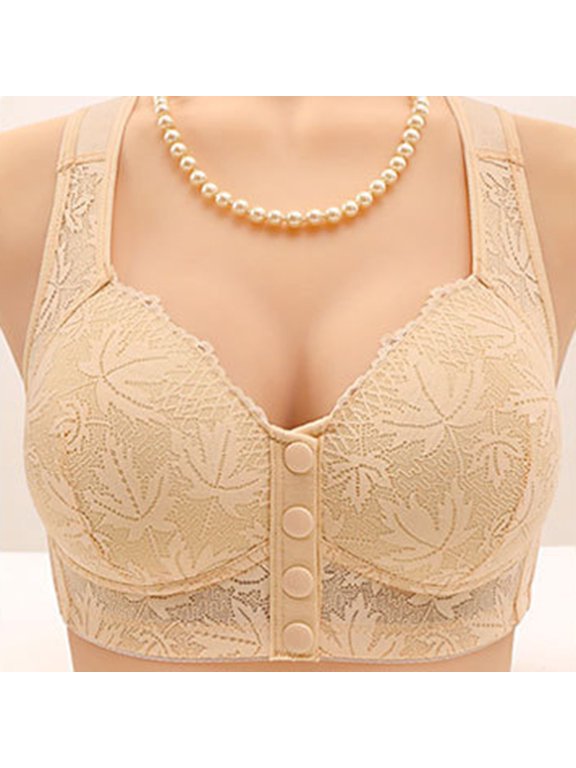Women Front Closure Wireless Bra Maple Leaves Lace Wide Strap Full Coverage Everyday Comfort for Daily Wear