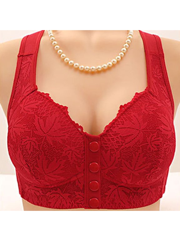 Women Front Closure Wireless Bra Maple Leaves Lace Wide Strap Full Coverage Everyday Comfort for Daily Wear